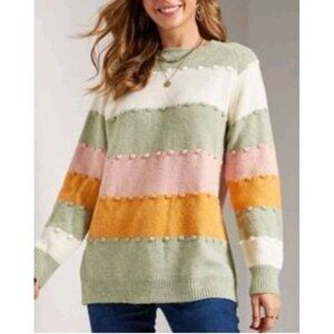 Suzanne Betro Sweater Womens Small Weekend Green Striped Knit Pullover